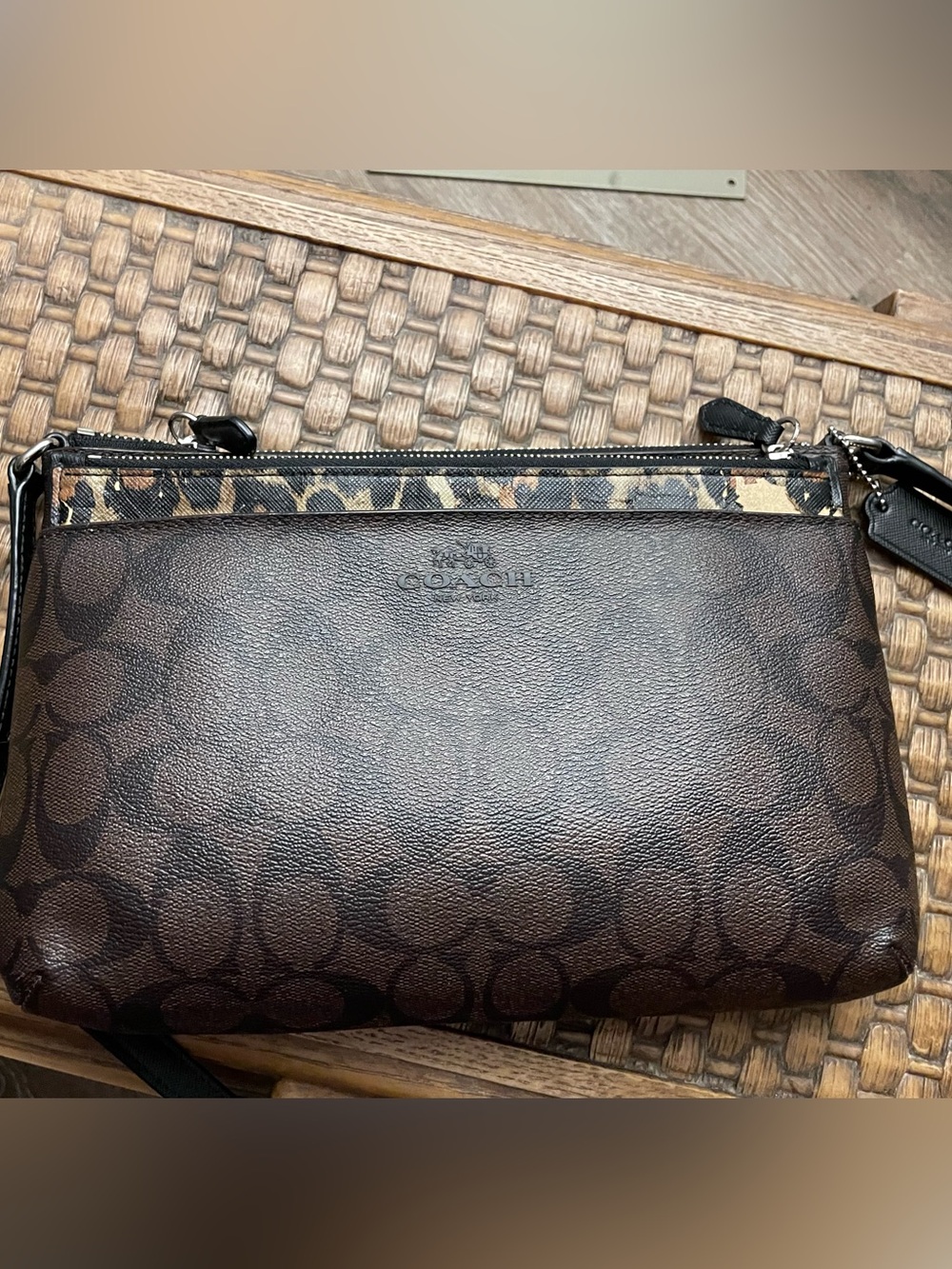 Coach Brown Signature Crossbody with Leopard Accent - Picture 1 of 6